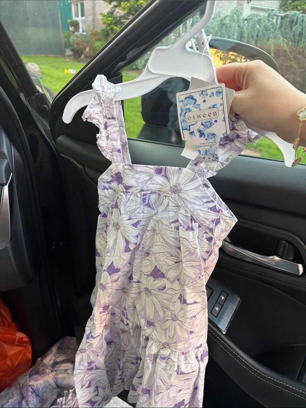 Olsenboye Lavender Floral Ruffle-Strap Dress